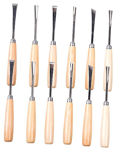Set 12 Scalpelli per Intaglio Legno, Acciaio Professionale | Utensili da Scultura e Artigianato, Lame Affilate per Dettagli Fini, per Principianti ed Esperti