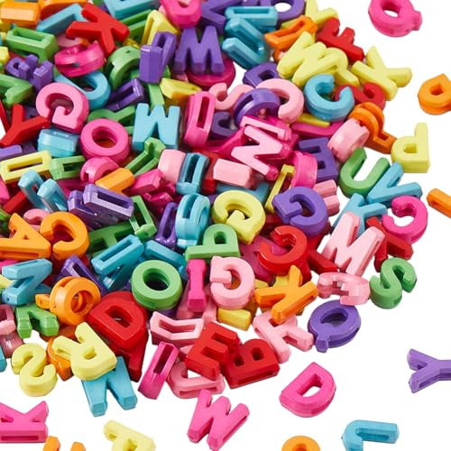 SUNNYCLUE 400 st hartsbokstavspärlor färgglada alfabetspärlor bulk ogenomskinlig 3D A-Z slumpmässigt lösa släta plastbokstavsdistanser för smyckestillverkning tillbehör gör-det-själv hantverk armband