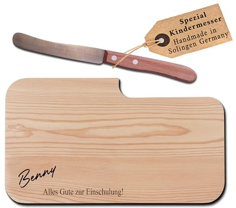 Personalisiertes Messerbrett mit Buckelsmesser für Kinder mit Name & Motiv zur Einschulung - Frühstücksbrettchen Holz, Schulanfang Mädchen Jungen, Schultüte Inhalt, Schulkind - Name & Text Motiv