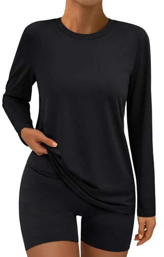 Suncife Damen Langarm Fitnessshirts Athletische Tops Yoga Locker T-Shirts | bequem und hautverträglich Stoffe,leicht und luftig, lockere Passform, Elegant Basic-Design