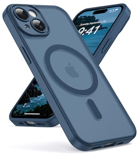 Oududianzi - Magnetisch Hülle für iPhone 15 mit Magsafe Case, Blau | Durchscheinende Mattierte PC Rückseite TPU Silikon Schutzhülle, Kameraschutz Transluzente Matt Kratzfest Stoßfest Handyhülle
