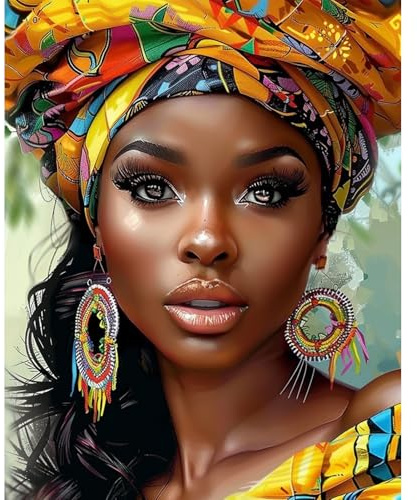 DAERLE Peinture par Numéros pour Adulte, Belle femme noire, Kits de Peinture au Numéro Mode féminine Avec Pinceaux de Dessin de Pigment Acrylique, Vloisirs Créatifs Adultes 40x50cm