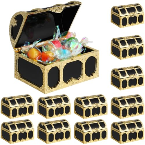 DOITOOL 12 Stück Schatzkisten, Kleine Dekorative Piraten-Aufbewahrungsboxen Holzkiste Mit Deckel, Süßigkeitenhalter Aus Kunststoff Als Andenken Für Hochzeitsgeschenke Schatzkiste Kindergeburtstag