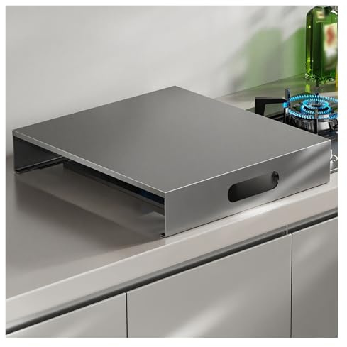 tapa encimera gas Placa protectora de acero al carbono para cocina de gas, cubierta semicerrada, estantería multifuncional para cocina de autocaravana(Gray,35x40x7cm/13.8x15.7x2.8in)