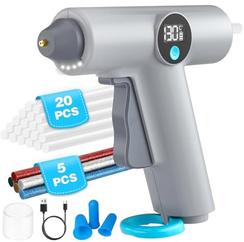 Pistola Colla a Caldo,Pistola a Caldo,Pistola a Caldo per Colla,Pistola Colla a Caldo Senza Fili,con batteria da 2000 mAh,25 Stick di Colla e Cavo di Ricarica, per DIY, Regalo Natale,Uso Domestico