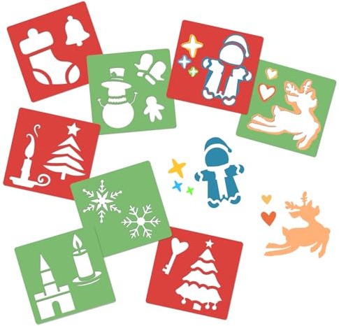 12 Stück Weihnachten Schablonen Zeichenschablonen Malerei Set | Kreatives Schablonen Set zum Zeichnen & Malen, Geschenkidee für Geburtstag, Weihnachten und DIY