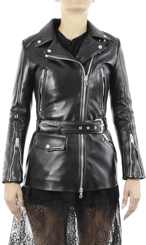ITALIAN SKINS® Chiodo Lungo da Donna in Vera Pelle Nera, Full Grain, slim fit -Made in Italy- (IT, Testo, XL, Regular, Regular)