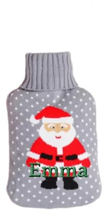 Personalisierte Wärmflasche mit Weihnachtsmotiv, Kuscheligem Strickbezug, Individuellem Text Und 2 Litern Fassungsvermögen. Auch Als Geschenkidee Bestens Geeignet. (Grau)
