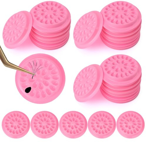 100 Pcs False Eyelashes Glue Holders Disposable Lash Trays for Extensions Plastic Glue Pallet Pad for Lash Extensions Pink Round Eyelash Tray