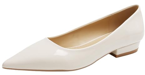 Lizoleor Decollete Donna Tacco Largo Basso Punta Scarpe Senza Chiusura Business Comodo Solid Beige Numero 36 EU