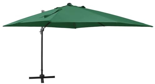 Ampelschirm mit LED-Beleuchtung Grün 300x300 cm, UV-Schutz neigbar 360° drehbar, Stabiler Aluminiummast, Sonnenschutzgewebe Sonnensegel Terrasse Außenbereich