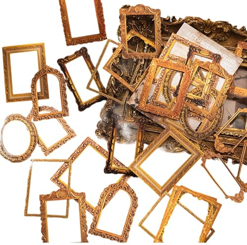 ZWWOGE 60 Stück, Vintage Scrapbook Bilderrahmen Sticker Gold Naturfarben, Geprägte Hohlrahmen für Journaling, DIY, Alben, Retro Design, Papier Zubehör, Handarbeit, Kreativ