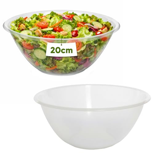AXXTAN 2 x Plastic Mixing Bowls 20cm (2000ml) Microwave & Dishwasher Safe, Clear Kitchen Cooking Serving Bowl Set for Food Prep Baking, Mixing Salad, Fruit & Vegetable Nesting Bowls