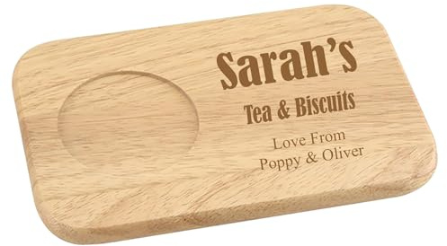 [Custom] Personalised Engraved Wooden Tea & Biscuit or Coffee & Cake Board Tray Any Name Gift For Housewarming Birthday (Tea & Biscuits)