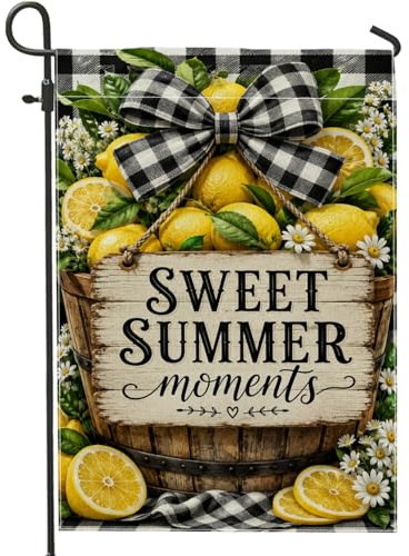Bandiera da giardino con limoni, cesto estivo rustico con crisantemi, giallo estivo, in iuta su entrambi i lati, bandiere decorative per esterni, patio, prato, portico, ingresso campeggio, 30,5 x 45,7
