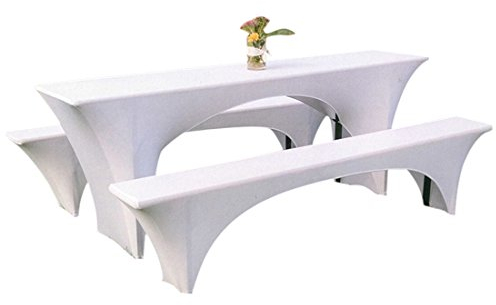 EBETA E Elastisch Biertischhussen Bierbank-Auflage & Tischdecke für 50cm 3 TLG-Set Breite Bierzeltgarnitur Stretch Hussen für Festzeltgarnituren Bierbank Hussen (Weiß)