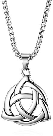 JewelryWe Gioielli Collana da Uomo Donna Coppia in Acciaio Inossidabile Ciondolo Pendente Croce Nodo Celtico Irlandese Colore Argento Regalo