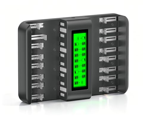 CITYORK Chargeur de batterie rechargeable intelligent à 16 emplacements pour piles rechargeables 1,2 V AA AAA C D NiMH