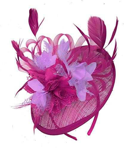 Caprilite Fuchsia Mix Colour Sinamay Disc Saucer Fascinator Hat for Women Weddings Headband