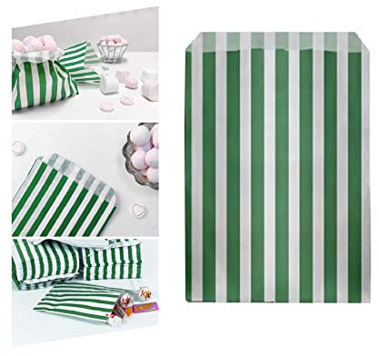 Tezraftaar® 500 x Striped Candy Paper Bags 5 x 7 Sweet Wedding Buffet Party Favour Treat Cake Dessert Pick n Mix Bag (Green)
