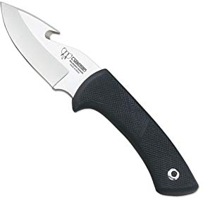 Cudeman Cuchillo 133-H Hoja de Acero Inoxidable MoVa 1.4116 de 9 cm empuñadura de Caucho Negro de 12,5 cm para Caza, Pesca, Supervivencia y bushcraft + Portabotellas Regalo
