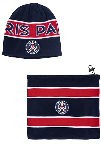 PSG Set aus Mütze + Halswärmer aus Fleece, offizielle Kollektion Paris Saint Germain