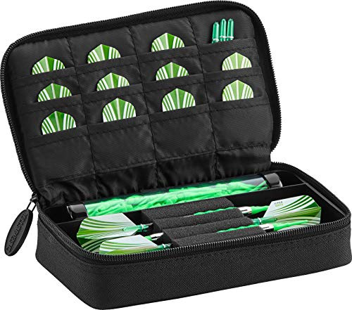 Casemaster Plazma Dartkoffer für weiche Dartpfeile mit Stahlspitze, für 3 Dartpfeile und integrierte Aufbewahrungsröhre und Taschen für Flüge, Spitzen, Schäfte und persönliche Gegenstände