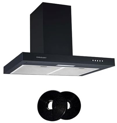 Cookology TSH601BK/A 60cm Kitchen Chimney cooker hood extractor fan with CF150 Filters - In Black | LED Light - 3 Speed Settings - A Energy Rated
