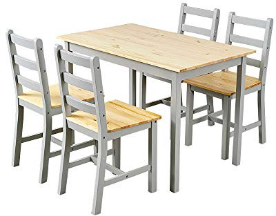 Panana Wooden Pine Dining Table with 4 Chairs in Choice of Colors Dining Room Furniture Set (Grey Pine)