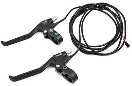 Nikou Bike Brake Lever, 1 Pair 2 Wires Left and Right E-Bike Bicycle Electric Brake Lever Replacement Parts Electric Bicycle Modification Accessories, Black, 22.5mm Diameter