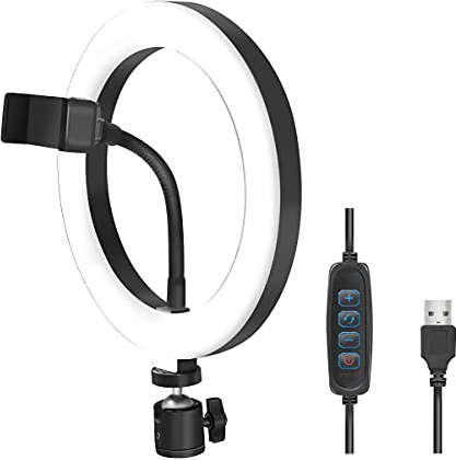 LogiLink AA0151 - LED Ringlicht/Ring Light (Ø 20 cm) mit Smartphone Halterung, 3-Farbmodi (natürlich, warm, kalt) und 72 LEDs für professionelle Videos und Bilder, Schwarz, 72 LEDs (Ø 20)