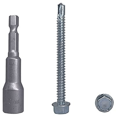 Lot de 100 vis DIN 7504 K en acier zingué 6,3 x 70 mm, vis autoperceuses à tôle autoperceuse, tête de rondelle hexagonale, auto-taraudeuse (100, 6,3 x 70 mm)