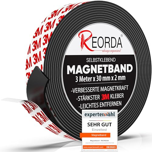 Reorda® Magnetband selbstklebend | Stärkster Halt dank 3M-Kleber | Magnetband mit optimierter Magnetkraft durch Anisotropic Material | Anwendbar in Küche, Schule & Büro