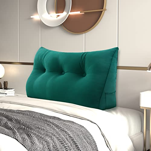 Johnear Rückenkissen Bett Keilkissen Sofa Rückenlehne Lesekissen, Lehnenkissen Dreieckige Kopfkissen Lendenkissen mit abnehmbarem Samt Bezug （Türkis, 100cm