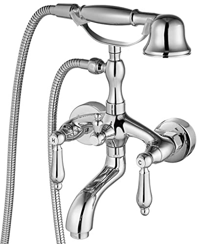 Aolemi Badewannenarmatur in poliertem Chrom, Wannenfüll-Set aus Messing mit 2 Hebelgriffen und handgeführter Telefonbrause, nur Wandmontage, Vintage-Duschset mit Mischbatterie für Badezimmer