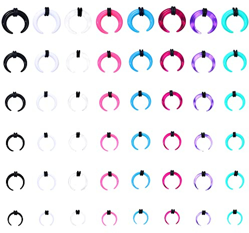 YADOCA 48Pcs Acrylic Septum Stretching Kit 14G 12G 10G 8G 6G 4G Septum Ring C Shape Buffalo Pincher Septum Gauge Kit Piercing Jewelry With Black O-Rings For Stretching Pierced Nose Ear Cartilage