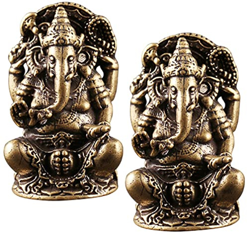 YARNOW Messing Figur Set 2 Stück Mini Statue Mit Elefant Skulptur Desktop Deko Indische Gottheit Tempel Ornament Meditationsfigur