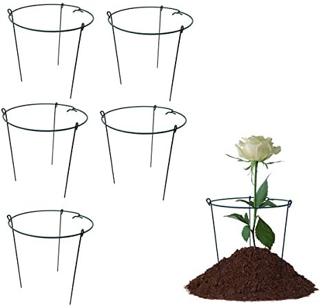 5 Pack 14 Wide x 24 High Peony Cage Rings Garden Plant Support Brace Round Metal Plant Stakes Rings, Strong Large Garden Supports for Flowers, Peonies, Rose, Lily