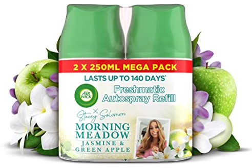 Air Wick Automatic Air Freshener Freshmatic Spray Twin Refills, Morning Meadow, Pack 1 x 250ml, Natural Essential Oils, Last up to 140 days, Air freshener