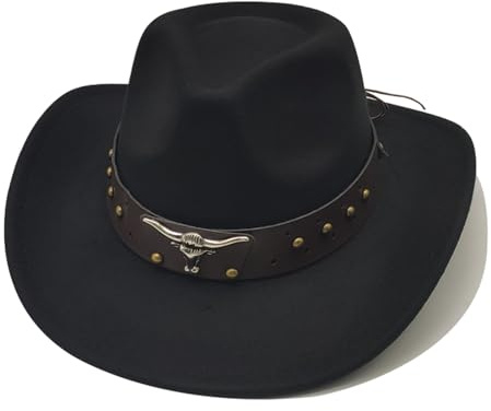 Willheoy Cowboy Hut Herren Damen Westernhut Kostüm Cowgirl Hut Unisex Cowboyhüte Schwarz Breiter Krempe mit Lederband für Erwachsene