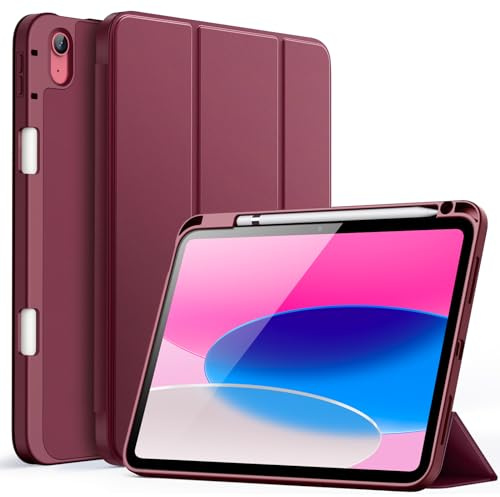 JETech Hülle für iPad (A16) 11./10. Gen, Burgunderrot | Für 2025/2022 Modell, Weiches TPU, Pencil Holder, Dreifach-Ständer, Stoßfestes Leichtdesign