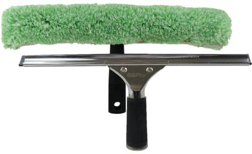 GBPro Professioneller Fensterabzieher aus Edelstahl, 35 cm + T-Stange und Glas-Mikrofaser-Waschhülse – ultimative Fensterreinigungsausrüstung
