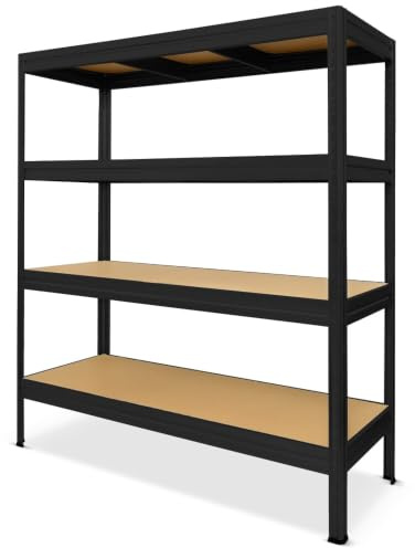 HEMMDAL Schwerlastregal Typ XL | HxBxT 177 x 180 x 60 cm | Schwarz | 2.000 kg Tragkraft | Steckregal mit 4 Böden á 500 kg Fachlast | Metallregal | Lagerregal | Werkstattregal | Made in EU