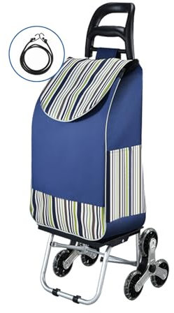 HYPIQQ Collapsible 6-Wheel Stair Climber Trolley with Seat, Foldable Shopping Cart, Black, Plastic Steel Pipe Frame, Swivel Wheels