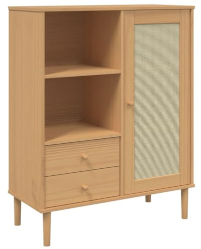 vidaXL Highboard SENJA Rattan-Optik Braun 90x40x112 cm Kiefernholz