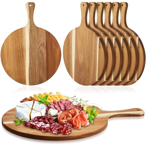 Sliner 6 Pcs Acacia Wood Round Cutting Board 0.6 Inch Thick, 12 x 16 Inch