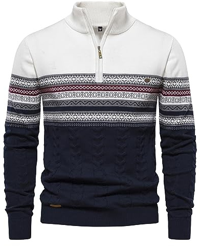 Fulidngzg half zip pullover herren Norweger Kaschmir Winterpullover mit Reißverschluss Langarm Strickpullover Rollkragenpullover Kragen Stehkragen Strickjacken Sweatshirt Jumper