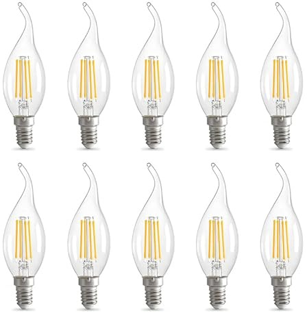 Jiotouhu E14 Kerze Warmweiss LED Lampe,10er 4W E14 Glühbirne Warmweiß 2700K ersetzt 40W Halogenlampe, Filament Fadenlampe Nicht Dimmbar AC 220V-240V