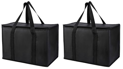 hifrom Food Delivery Bag, Thermal Bag, 2 Pack Insulated Food Bag, Reusable Bag, Grocery Shopping Bag, Insulated Cooler Bag for Food Thermal Zipper, Stands Upright, Collapsible (20*10*13)