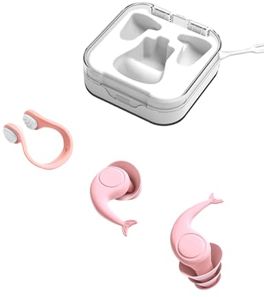 Ohrstöpsel Schwimmen - Nasenklammer & Ohrenstöpsel Schwimmen für Erwachsene Jugendliche (Rosa)